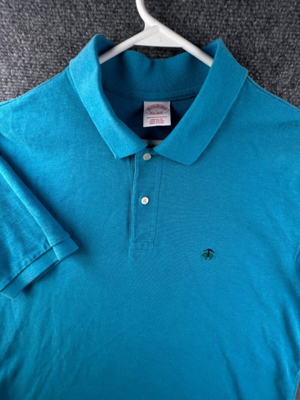 Brooks Brothers Short Sleeve Shirt Cotton Solid Blue Large Performance Polo